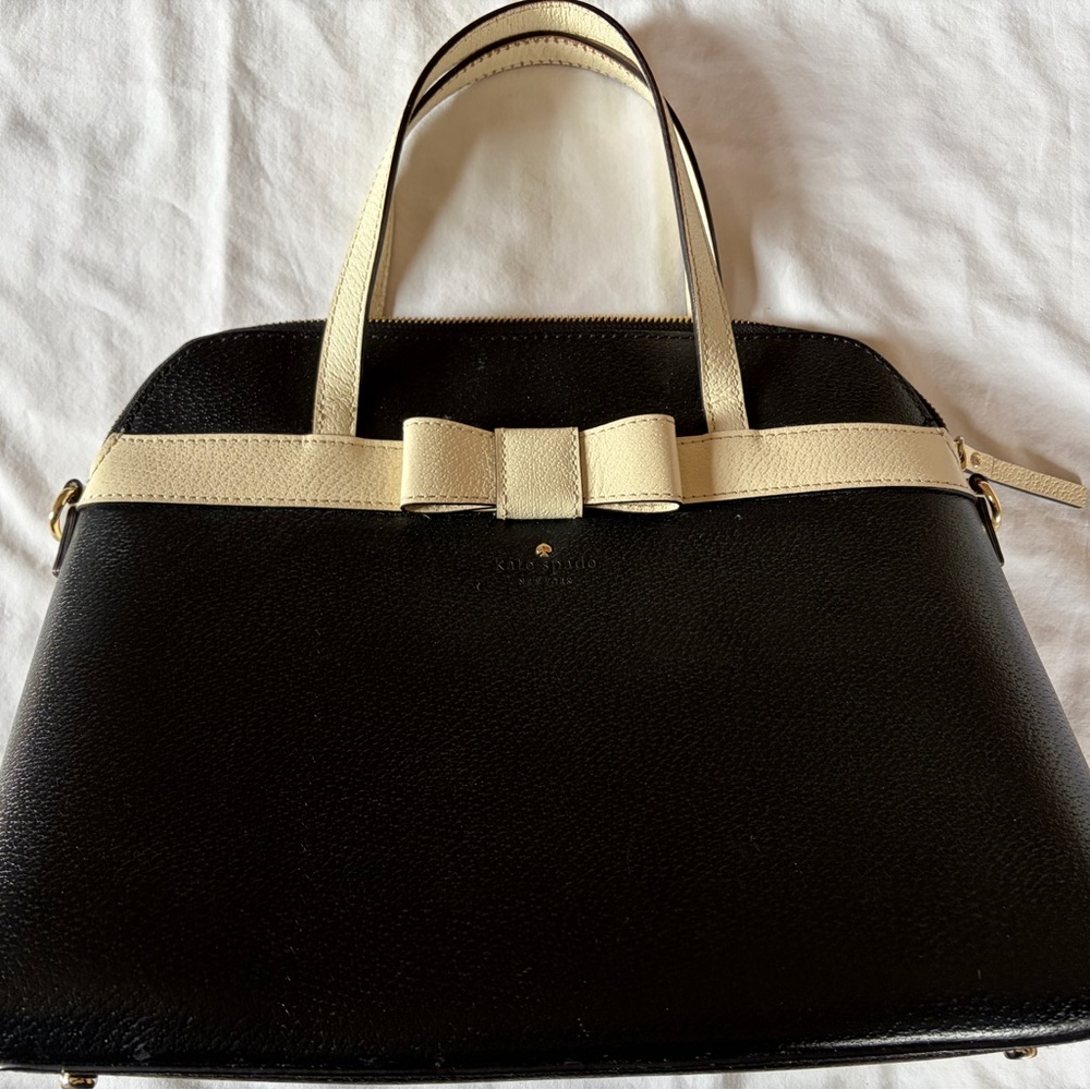 Kate Spade Black and Cream Satchel with Bow